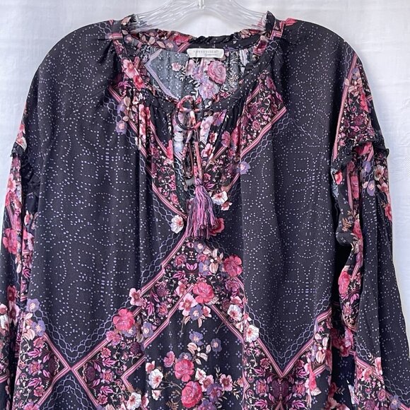 Lovestitch Blouse Womens Large Boho Peasant Long Sleeve Floral Flowy Romantic - Picture 2 of 10